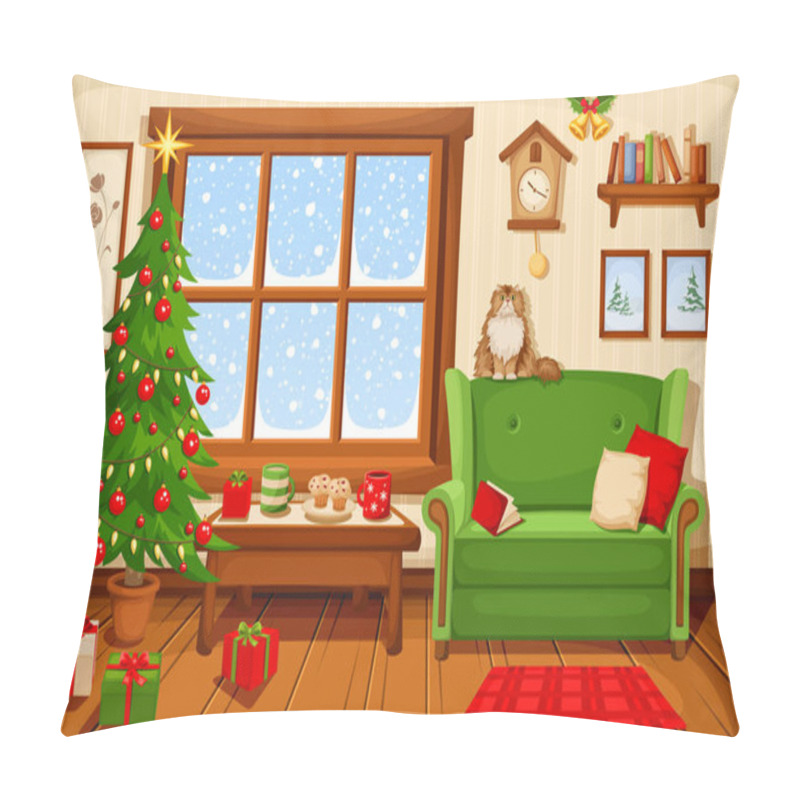 Personality  Christmas room interior. Vector illustration. pillow covers