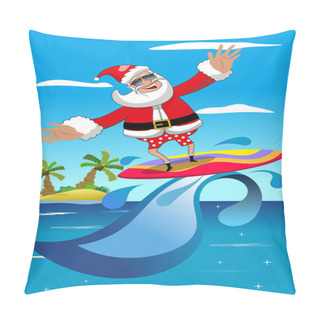 Personality  Santa Claus Surfing In Tropical Sea With Surfboard Pillow Covers