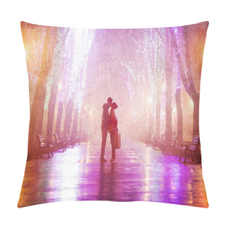 Personality  Couple With Suitcase Kissing At Night Alley. Pillow Covers