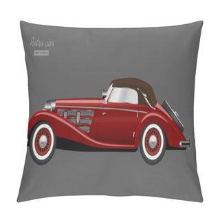 Personality  Red Retro Car On Gray Background. Vintage Cabriolet In Realistic Style. Side View. 3d Vehicle. Detailed Image Pillow Covers