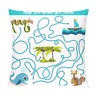 Personality  Cartoon Of Education Will Continue The Logical Way Home Of Colourful Animals.Help The Whale To Swim Into The Water Home Right On The River. Matching Game For Preschool Children. Vector Pillow Covers