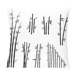 Personality  Set Of Bamboo Asian Culture Icons Or Asian Bamboo Silhouette Isolated Or Various Bamboo Stalks And Stems With Leaves Concept. Eps Vector Pillow Covers