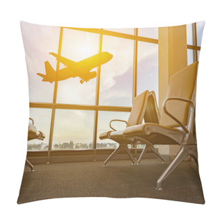 Personality  Passenger Seats In Departure Lounge And Plane In Airport Pillow Covers