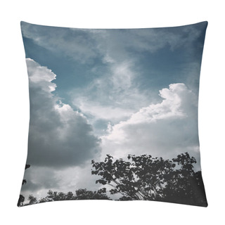 Personality  Low Angle View Of Trees Against Cloudy Sky Background  Pillow Covers