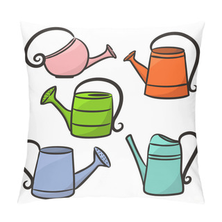 Personality  Set Of Hand-drawn Cute Watering Cans. Garden Canister Icons Isolated On White Background. Spring Vector Illustration For Banner Design, Web Design, Posters And Cards. Pillow Covers