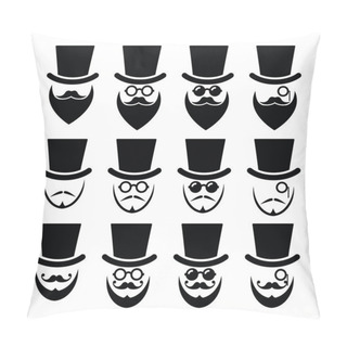 Personality  Man With Hat With Beard And Glasses Icons Set Pillow Covers