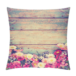 Personality  Colorful Fresh Flowers On Shabby Wooden Background Pillow Covers