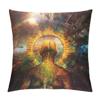 Personality  Burning Aura. Man With Flamed Halo. 3D Rendering Pillow Covers
