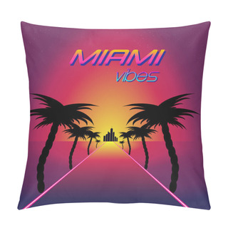 Personality  Retro Synthwave Retro Design. Road To Sunset Pillow Covers