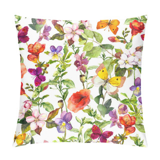 Personality  Meadow Flowers, Wild Herbs And Butterflies. Repeating Floral Pattern For Fashion Design. Vintage Watercolor Pillow Covers