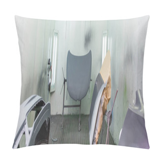 Personality  Colored Car Parts On Stands In Garage, Banner  Pillow Covers