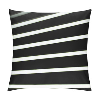 Personality  Close Up View Of Blurred White Lightning Lamps On Black Background Pillow Covers