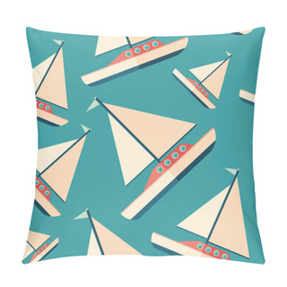 Personality  Sailing Yacht Flat Icon Seamless Pattern. Pillow Covers