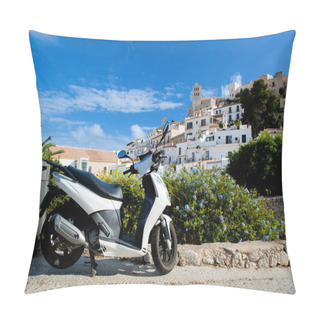 Personality  Scooter And Panorama Of Ibiza, Spain Pillow Covers