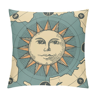 Personality  Vector Banner With Sign Of Sun And Old Map Pillow Covers