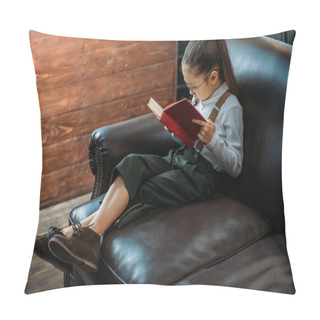 Personality  Stylish Little Child Reading Book On Couch At Home Pillow Covers