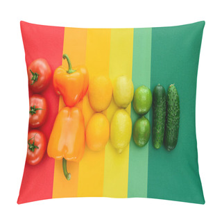 Personality  Top View Of Ripe Tomatoes, Lemons And Cucumbers On Colored Surface Pillow Covers
