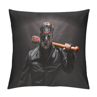 Personality  Bloody Maniac In Hockey Mask With Bat Pillow Covers