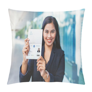 Personality  Asian Woman Showing Valid Visa And Work Permit In Her Passport Pillow Covers