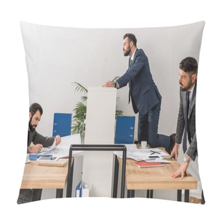 Personality  Colleagues Spying On Businessman Above Partition In Office Pillow Covers