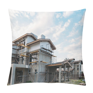 Personality  Modern Building Construction With Scaffolding Under Cloudy Sky Pillow Covers