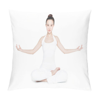 Personality  Young Woman Practising Yoga Exercise Pillow Covers