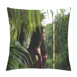 Personality  Ecotourism: Female Hiker Exploring Wilderness Of Rainforest Pillow Covers