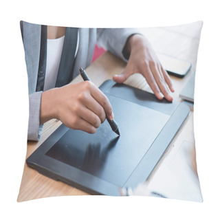 Personality  Designer Drawing On Graphics Tablet At Workplace Pillow Covers