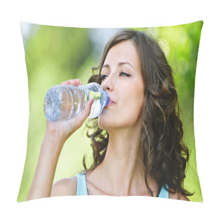 Personality  Young Dark-haired Woman Drinking Water Pillow Covers