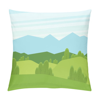 Personality  Cartoon Flat Summer Landscape With Green Hills And Mountains Pillow Covers