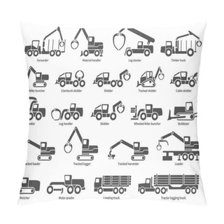Personality  Forestry Machinery Vector Icons Set Pillow Covers