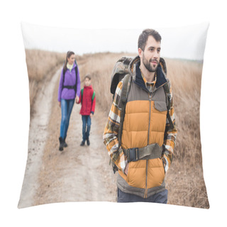 Personality  Man With Wife And Son Backpacking Pillow Covers