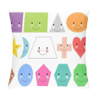 Personality  Cartoon Basic Geometric Shapes. Smiling Shapes. Isolated On White Background Pillow Covers