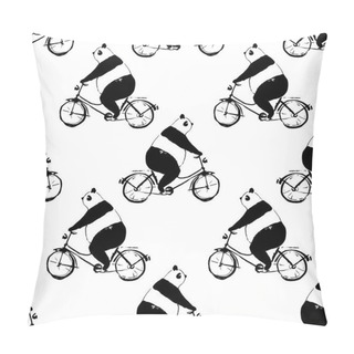 Personality  Seamless Pattern With Panda Bear On Bicycle Pillow Covers