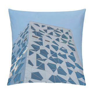 Personality  Low Angle View Of Contemporary House Against Blue Sky At Barcode District, Oslo  Pillow Covers