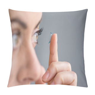 Personality  Woman In Her Forties Inserting Contact Lenses Pillow Covers