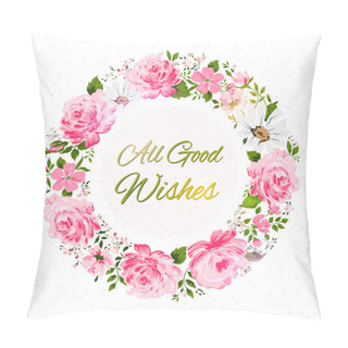 Personality  Border Of Flowers With All Good Wishes Text. Pillow Covers
