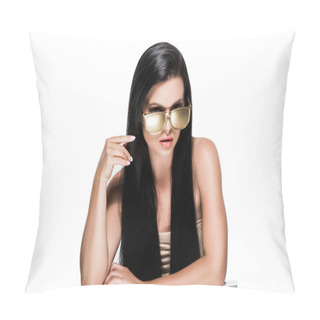 Personality  Woman In Gold Painted Sunglasses Pillow Covers