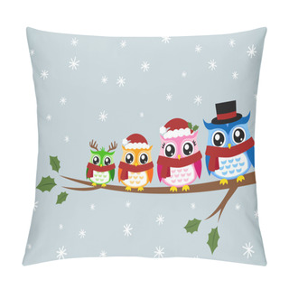 Personality  Owl Family Christmas Celebration Pillow Covers