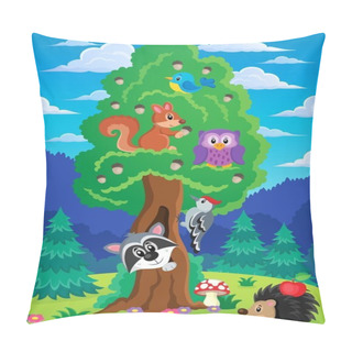 Personality  Tree With Various Animals Theme 2 Pillow Covers