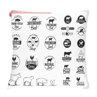 Personality  Vintage Meat Logos, Badges, Labels And Design Elements Pillow Covers