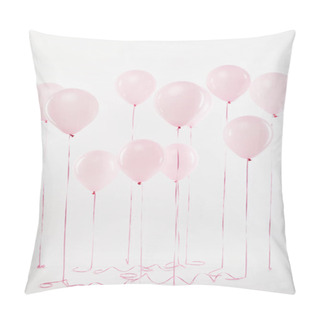 Personality  Background With Decorative Floating Pink Air Balloons On White Pillow Covers