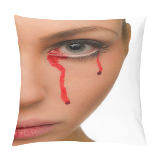 Personality  Blood Flows From The Eye Of A Beautiful Woman Pillow Covers