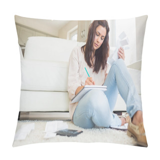 Personality  Young Woman Working Out Finances Pillow Covers