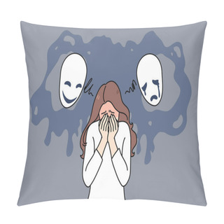 Personality  Unhappy Woman Feel Depressed Suffer From Mental Disorder Pillow Covers