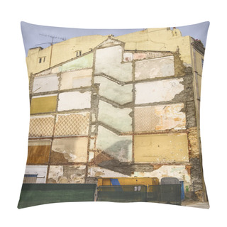 Personality  Outline Of Old Building During Demolition Pillow Covers