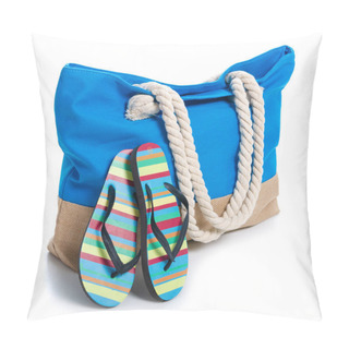 Personality  Summer Holidays, Vacation And Travel Concept. Beach Handbag Travel, Flip Flops Pillow Covers