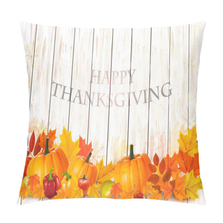 Personality  Happy Thanksgiving Background With Colorful Fruit And Vegetables And Wooden Sign. Vector. Pillow Covers