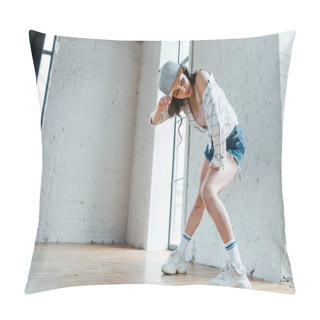 Personality  Attractive Girl Touching Cap While Dancing Hip-hop  Pillow Covers