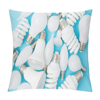 Personality  Top View Of Different White Lamps Isolated On Blue Pillow Covers